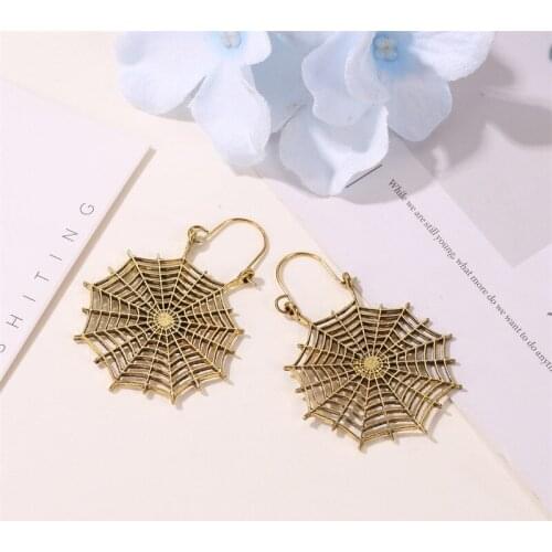 Geometric Spider Web Pendant Hoop Earrings Bohemian Antique Gold Silver Color Cobweb Hollow Metal Earring Jewelry For Women