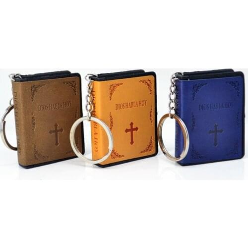 Mini Spanish LA BIBLIA HOLY BIBLE real paper can read Key Chains Catholic Orthodox Christian Fashion Religious jewelry