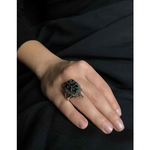 Marcasite Black Onyx Cubic Zirconia 925 Sterling Silver Women 'S Ring