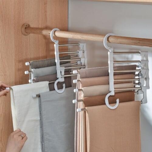 Multi-Function 5-in-1 Pants Storage Rack Stainless Steel Clothes Hanger Adjustable Pants Storage Rack Wardrobe Organizer 2021Hot