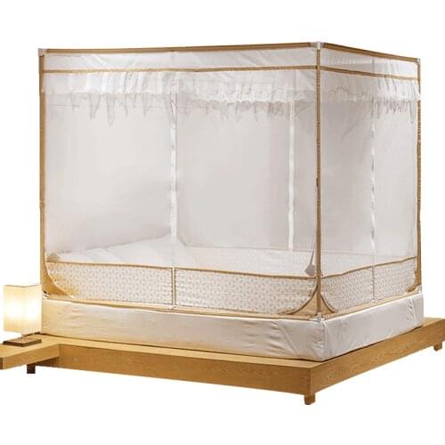 Fashion Three Doors Mosquito Net Square Top Zipper Bracket Bottom Thick Double Home 1.5 M 1.8 M Curtains Mosquito Net Decoration