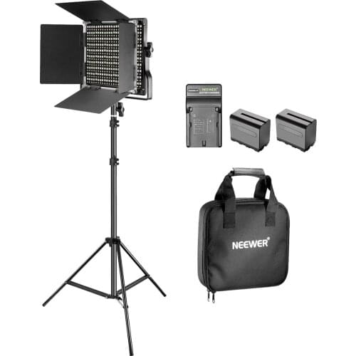 Neewer Bi-color LED video light and stand set battery and dimmable charger 660 LED U bracket and barndoor for studio YouTube
