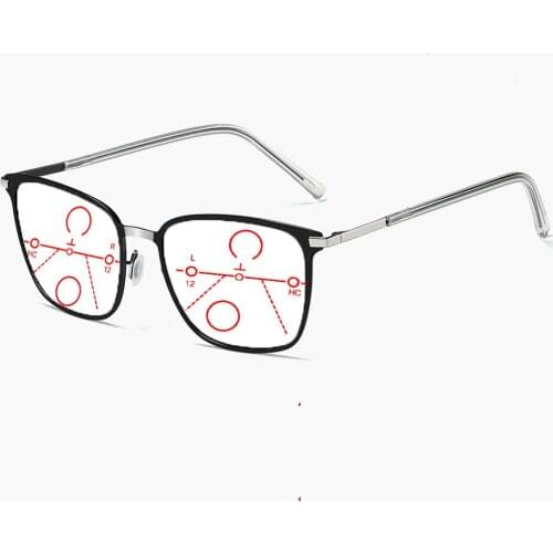 Square Type Al-mg Alloy Men Oversized Progressive Multifocal Reading Glasses +0.75 +1 +1.25 +1.5 +1.75 +2 +2.25 +2.5 +2.75 To +4
