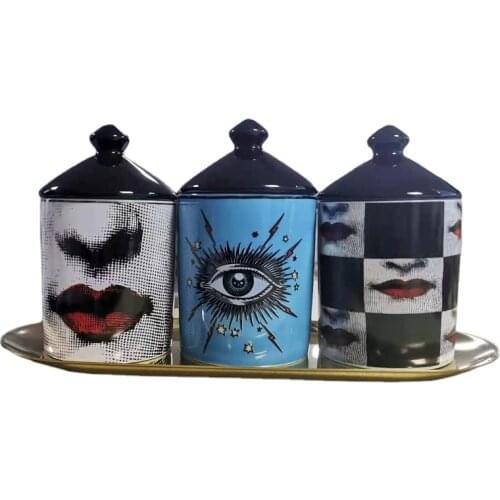 Black Lid Starry Eye Candle Holder Diy Handmade Candles Jar Lady Face Storage Bin Box Ceramic Craft Home Decor Jewelry Container