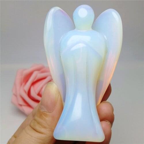 Hand Carved 75mm Cheap Price Opal Quartz Crystal Reiki Angel for home decoration chakra meditation 1 pc