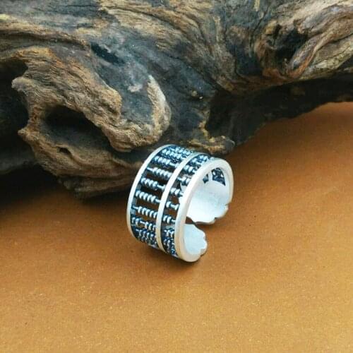 S990 Sterling Silver Retro Thai Silver Abacus Open Ended Male Personality Ring Fashion