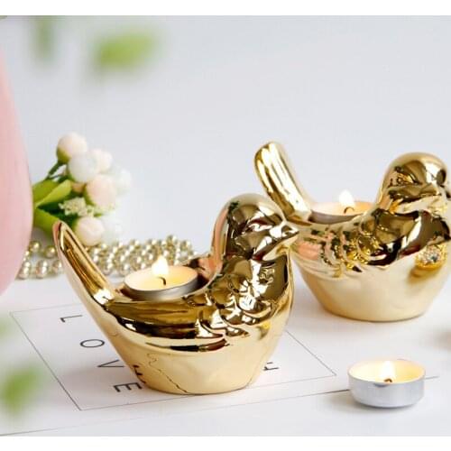 PINNY Nordic Gold Plated Bird Candlestick Animal Ceramic Candle Holders Wedding Decorations Home Decoration European Crafts
