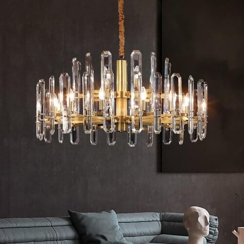 Light luxury style modern minimalist crystal chandelier living room chandelier European luxury American villa copper lamp