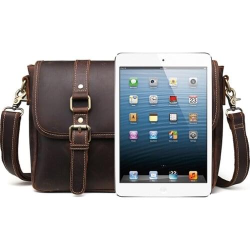 Shoulder Bag for School Bag Boys Satchel Crossbody Bags Crazy Horse Leather Messenger Bag Vintage Brown Cowhide