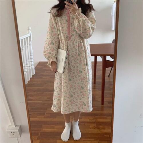 Spring Soft 100% Cotton Nightdress Casual Floral Print Women Nightgown Sleepwear Female Loose Nightgowns Night Dress Homewear