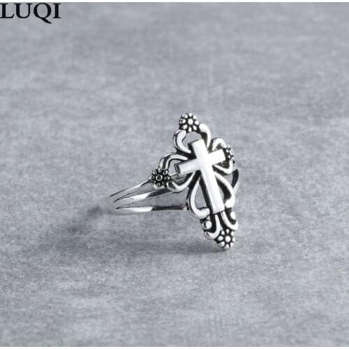 Fashion Simple S925 Retro Thai Silver Cross Trend Womens Open Rings NJ292