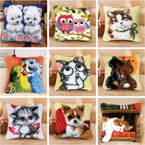 Animals Cushion Latch Hook Pillowcase Canvas Crocheting Foamiran Carpet Embroidery Carpet Latch Hook Kit Knitted Knot Pillow DIY