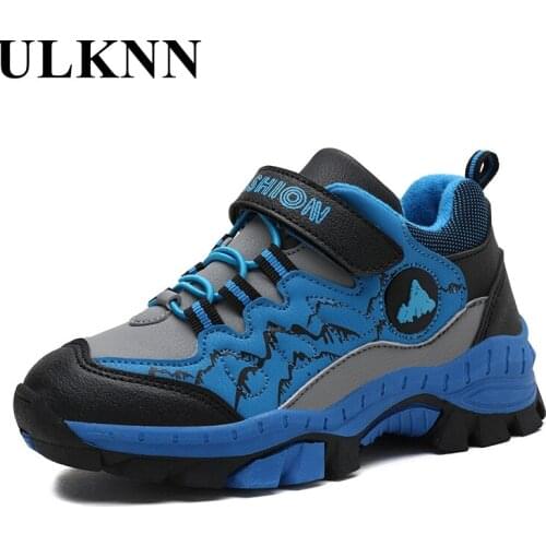ULKNN Winter Blue Sneakers Two Boys Winter Snow Boots Cotton-padded Steel Teeth Wolf Claws Plus Thick Velvet Shoes