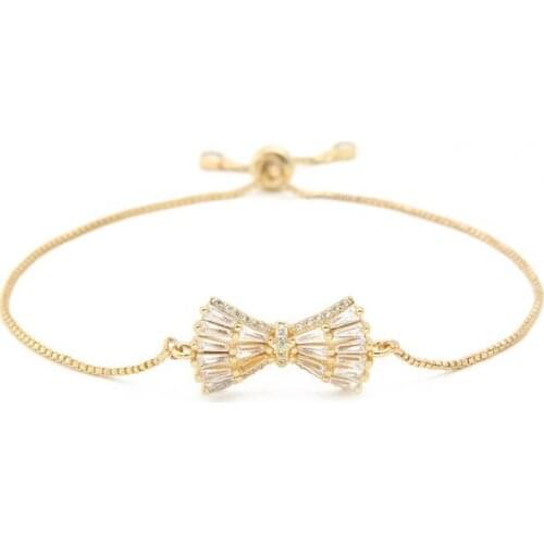 Gold silver Chain micro pave cz Zircon Cubic Zirconia bracelet rope adjusted Macrame hf43 Bow Bangle Jewelry gift