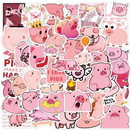 10/30/50PCS Kawaii Cartoon Pink Pig Animal Stickers Funny Decal DIY Car Bike Travel Luggage Phone Laptop Waterproof Toy Sticker