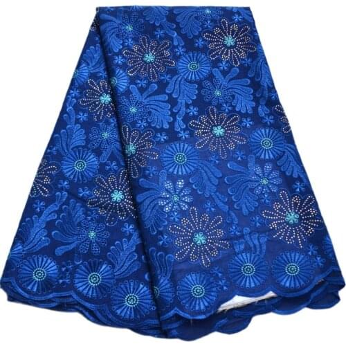 5 Yards royal blue High quality african voile lace fabric for wedding with stones 5 Yards Cotton Swiss Voile Lace-M15067A