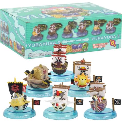 6pcs Ship Figures Thousand Sunny Luffy Law Shanks Marine Buggy God Enel Going Merry Pirate Ships Model Toys