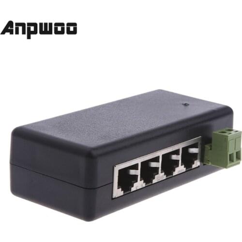 ANPWOO 4 Port POE Injector For CCTV Surveillance IP Cameras Power Over Ethernet Adapter