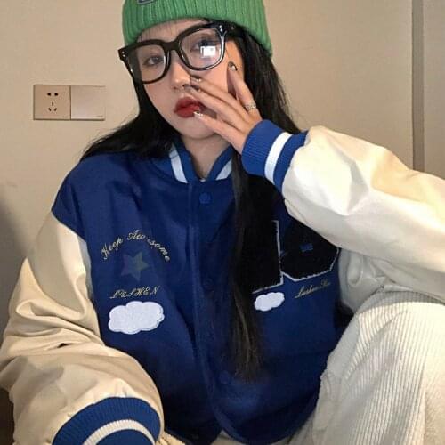 Contrasting Color Stitching Baseball Uniform Female Couple Students 2021 Spring Autumn New Retro Harajuku jacket
