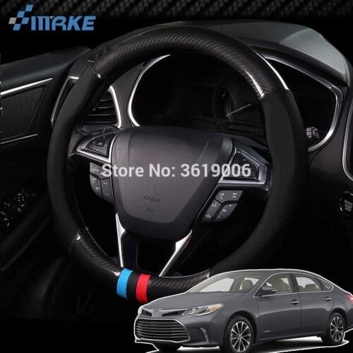 SmRKE For Toyota Avalon Steering Wheel Cover Anti-Slip Carbon Fiber Top PVC Leather Sport Style