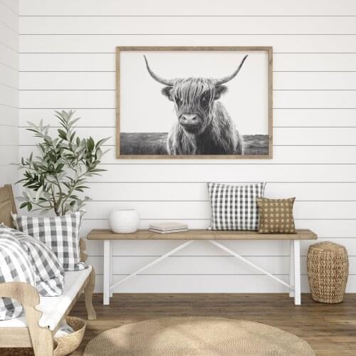 Black and White Freedom HIGHLAND COW Animal Canvas Painting Posters and Prints Scandinavian Yak Wall Art Picture for Living Room