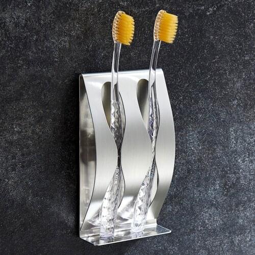 304 stainless steel punch-free paste type toothbrush holder bathroom hanging creative couple suction wall bathroom supplies