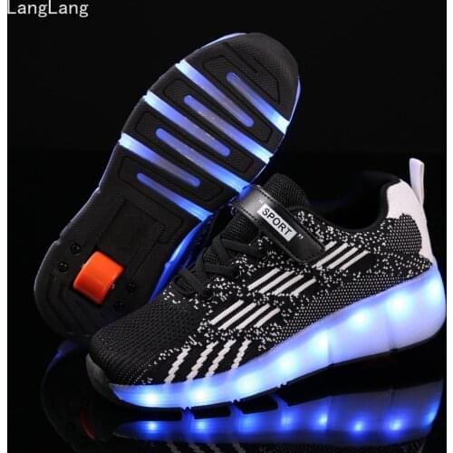 Kids LED roller shoes for toddler children boy girl glowing light up usb luminous sneakers wheels kids rollers skate