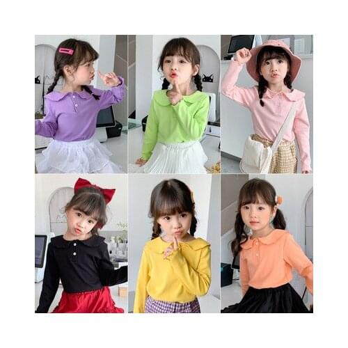 Baby Girls Peter Pan Collar T Shirt Top Baby Bottoming T Shirt Kids Cotton Long-sleeved Candy Color Bottoming Tees Baby Clothes