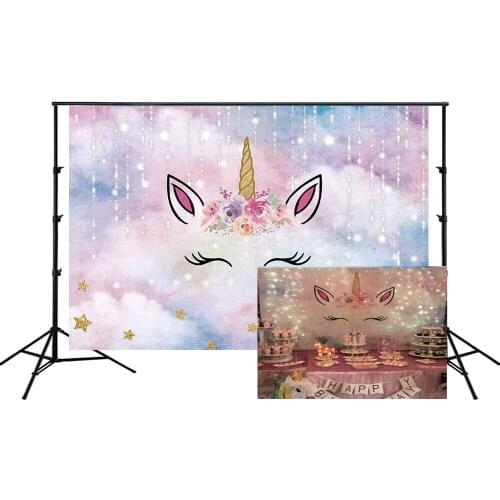 Unicorn Pony Backdrop Girl Princess Birthday Party Banner Sparkle Floral Photo Background Cake Table Scene Setter Wall Banners