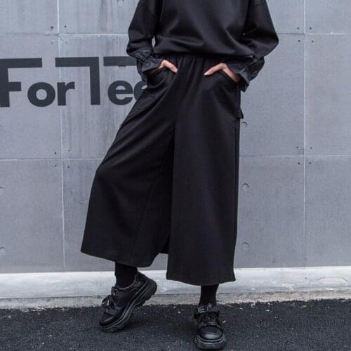 Europe and the United States personality Patchwork Pants Skirt large-size matching false two asymmetrical nine-minute wide leg t