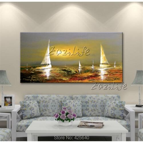 Canvas oil painting Yacht ship sailing boat Hand painted modern abstract Wall art Pictures for living room home decor wall decor