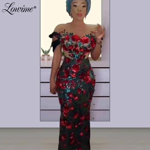 Illusion African Evening Dress Mermaid Floor Length Party Gowns Sexy Sequins Arabic Dubai Kaftans 2020 Custom Made Prom Dresses