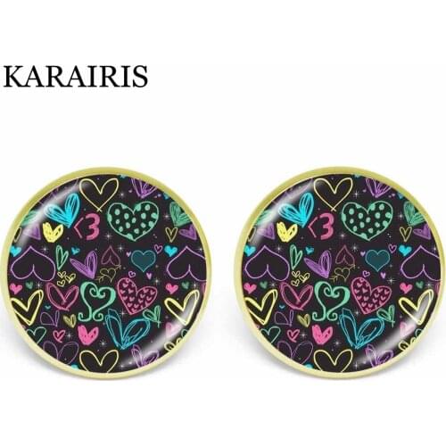 KARAIRIS New Fashion Hearts Love Stud Earrings 16mm Glass Cabochon Women Girls Earrings Jewelry BirthdayValentines Day Gifts