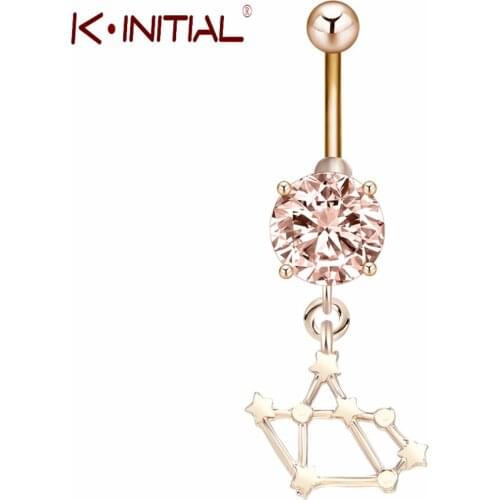 Kinitial Unique Sagittarius Zodiac Star Sign Charm Belly Button Piercings for Men Sexy Body Navel Zircon Rings
