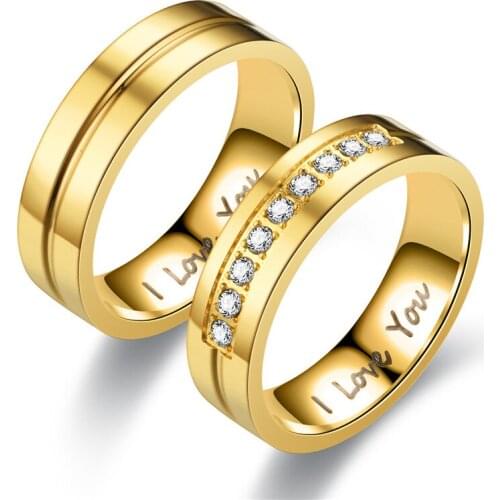 Crystals Wedding Band Engagement Rings for Couples Women Men 316l Stainless Steel Lovers Personalized Anniversary Gift