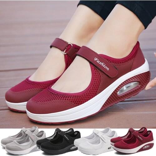Women Tennis Shoes Hook Loop Air Cushion Shoe Non-slip Sole Breathable Female Casual Increase Footwear Outdoor Walk Gym Sneakers