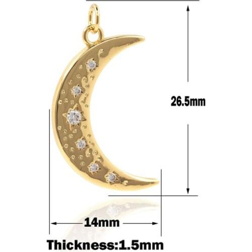 Micropavé Gold Half Moon Pendant,Cubic Zirconia Curved Moon Necklace,Crescent Moon Charm,Star Pendant,DIY Jewelry Accessories