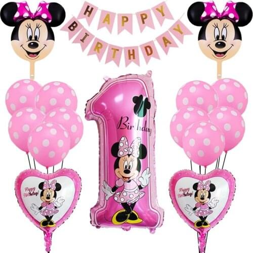 Mickey Minnie Foil Balloons 1st Birthday Party Decorations Kids Ballon Number 1 Globos Dot Latex Toy Baby Shower Boy Girl Banner