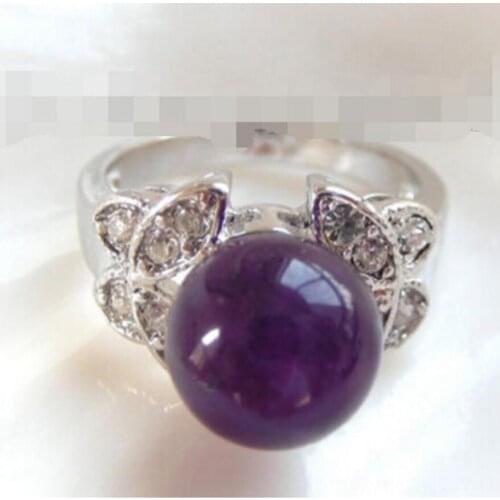 Fashion jewelry WONDERFUL 10mm round purple natural ring a0488 ^^@^NEW style Fine jewe Noble Natural