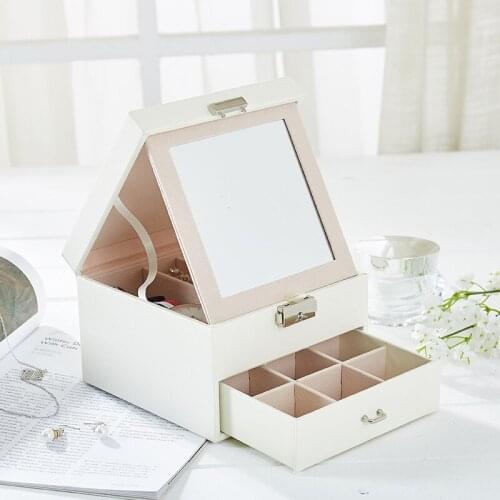 Fashion PU Leather Mirrored Jewelry Case Organizer Portable Necklace Earrings Rings Bracelets Storage Holder Gift Boxes