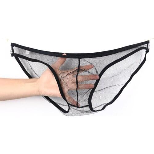 Mens underwear foreign trade in Europe and America perspective fine mesh bag low waist briefs plus size briefs Cross Jock Strap