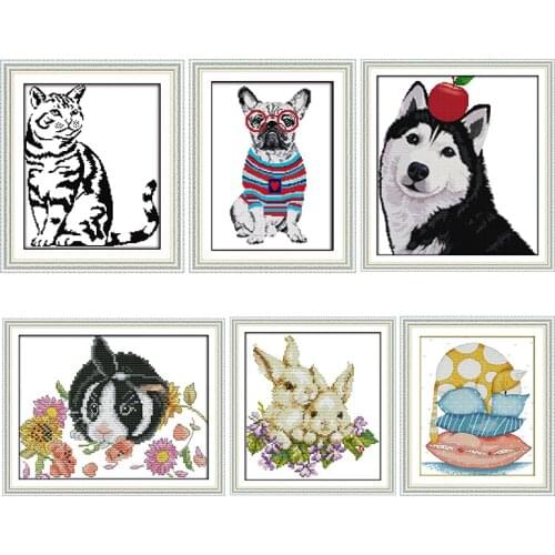 Joy Sunday Counted Cross Stitch Kit Cartoon Animal Stamped Printed 11CT 14CT Craft Embroidery Needlework Handmade Decoration Set