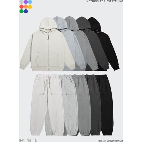 INFLATION Zip Up Hoodies Set Men Women Oversized Two Pieces Set Winter Thick Fleece Casual Tracksuit Couple Zipper Sweatsuit