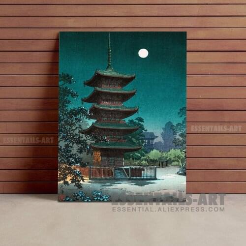 Japanese style temple night scene Canvas Wall Art Painting Decor Bedroom study Living kid Room Home Decoration Prints