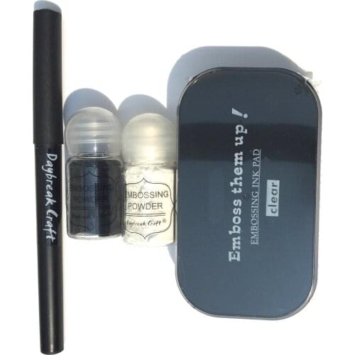 Nature Embossing powder white black with clear stciky emboss ink pad and pen
