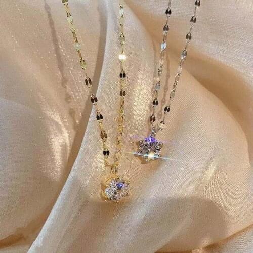 Simple Round Zircon Necklace Shiny Exquisite Pendant Birthday Gift Fashion Jewelry For Girls