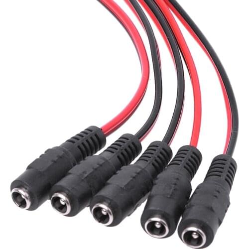 5 Pcs 5.5x2.1mm Female DC Power Plug Connector CCTV PSU Pigtail Cable Jack 12V