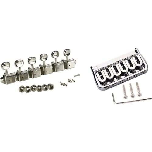 6-String Electric Guitar Saddle Bridge / Metal Fixed Bridge & Tuners Chrome Locking String Tuning Key Pegs Tuners Set