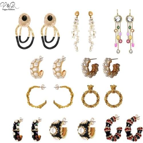 New design earrings 2020 Black Epoxy Cream Acrylic Pearl/ Rhinestone Bamboo/ Heart/ Flower/ Glass C-Hoop Earring drop earrings