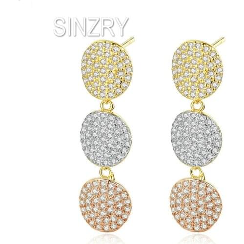 SINZRY NEW clear cubic zirconia micro paved round plate tassel drop earrings for women elegant jewelry gfit